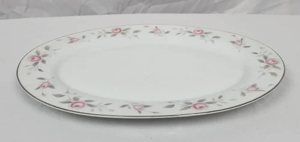 Nasco Japan China Plymouth Rose Pink Roses Gray Leaves Serving Tray